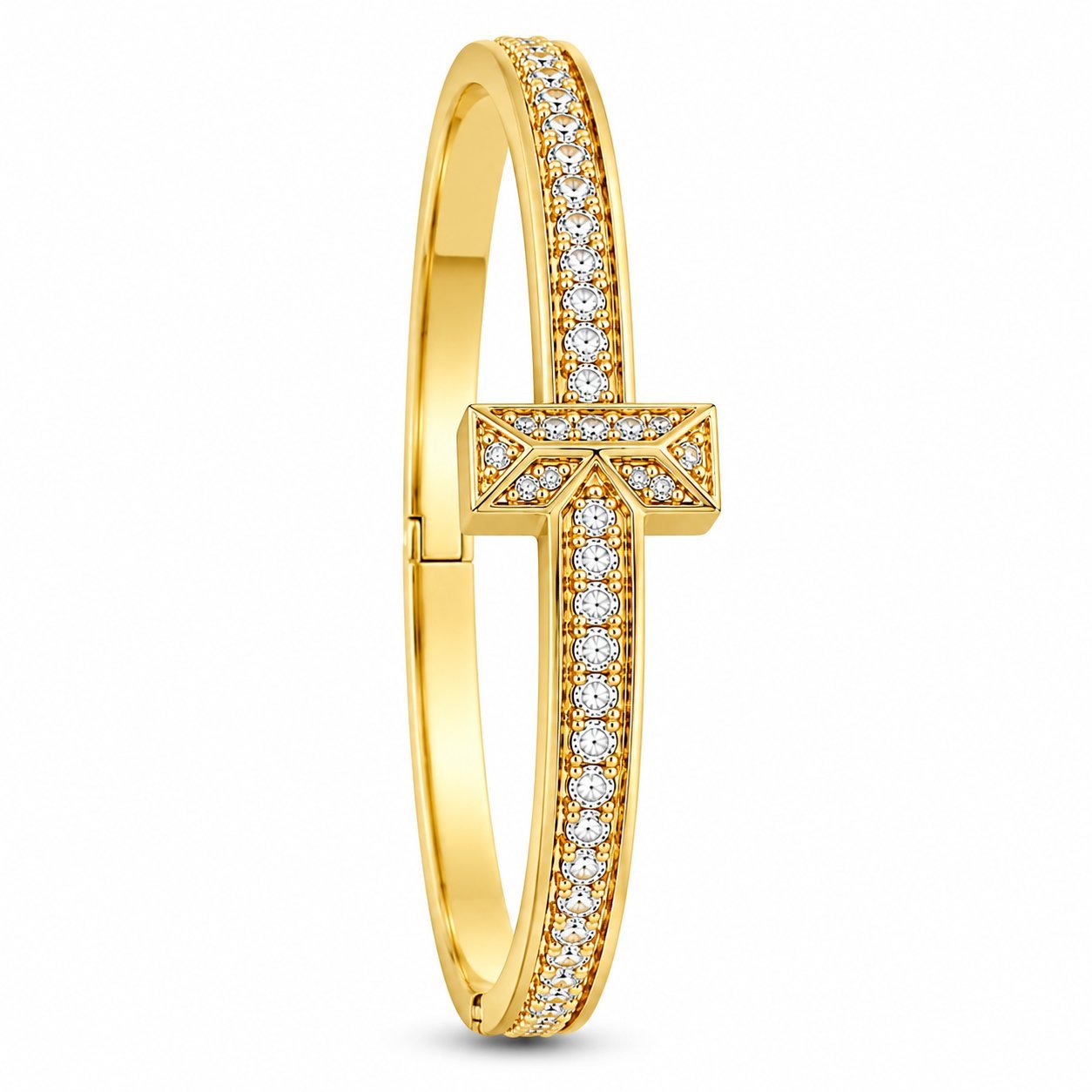 Tiffany & Co. 18K yellow gold diamond hinged bracelet with T motif