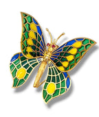 Plique-à-jour Enamel and Diamond Brooch Butterfly