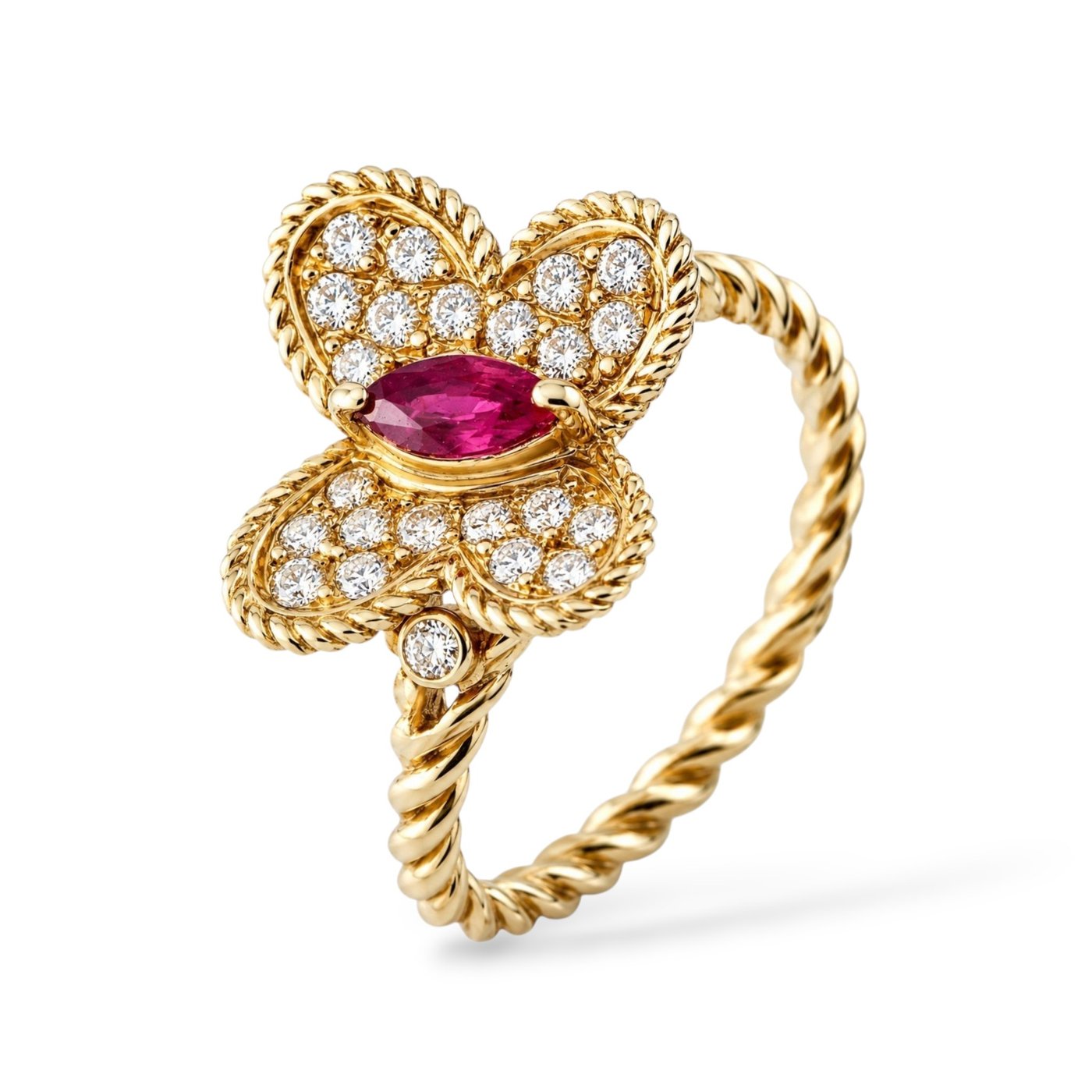 Graff 18K Yellow Gold Diamond and Ruby Butterfly Ring