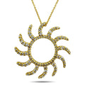 Yellow gold sun pendant necklace with diamond pavé rays and round center