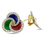18K Yellow Gold Enamel 1.17ct Diamond and Sapphire Earrings