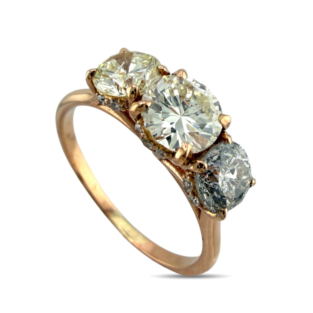 K. Faberge Imperial Russian 14K (56K) Rose Gold Three Stone 2.00ct Diamond Ring