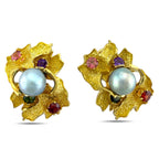 18K Yellow Gold Multi-Gemstone and Pearl Earrings
