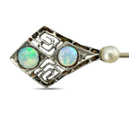 14K Yellow Gold Opal and Pearl Long Pin Brooch