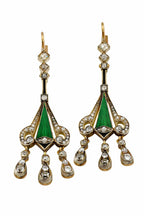 Antique Art Deco 2.0ct Diamond & Green Enamel Earrings -  2.0ct. tw. Diamond