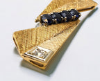 Large 18k Gold Diamond Sapphire Brooch