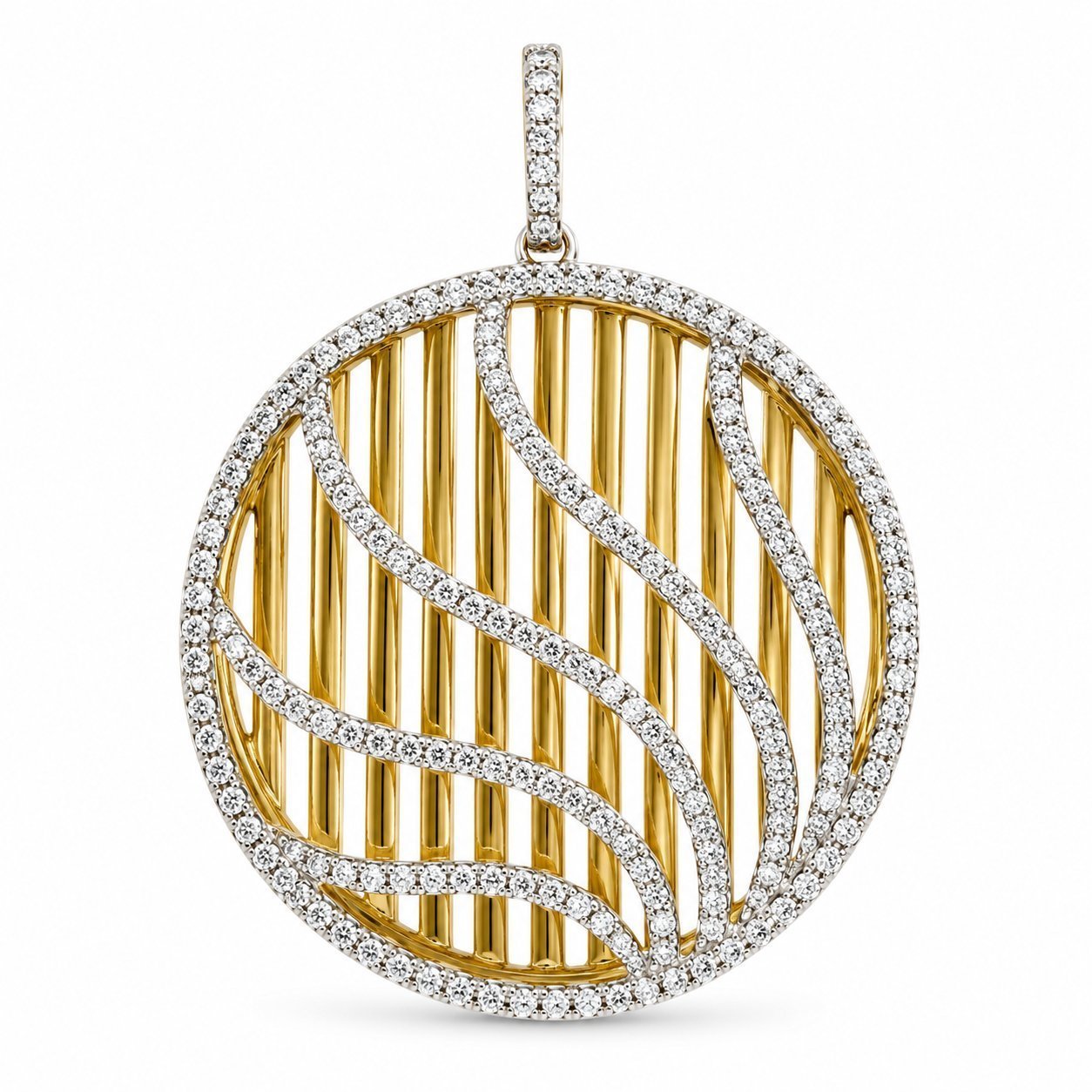 14K White and Yellow Gold Diamond Circle Pendant