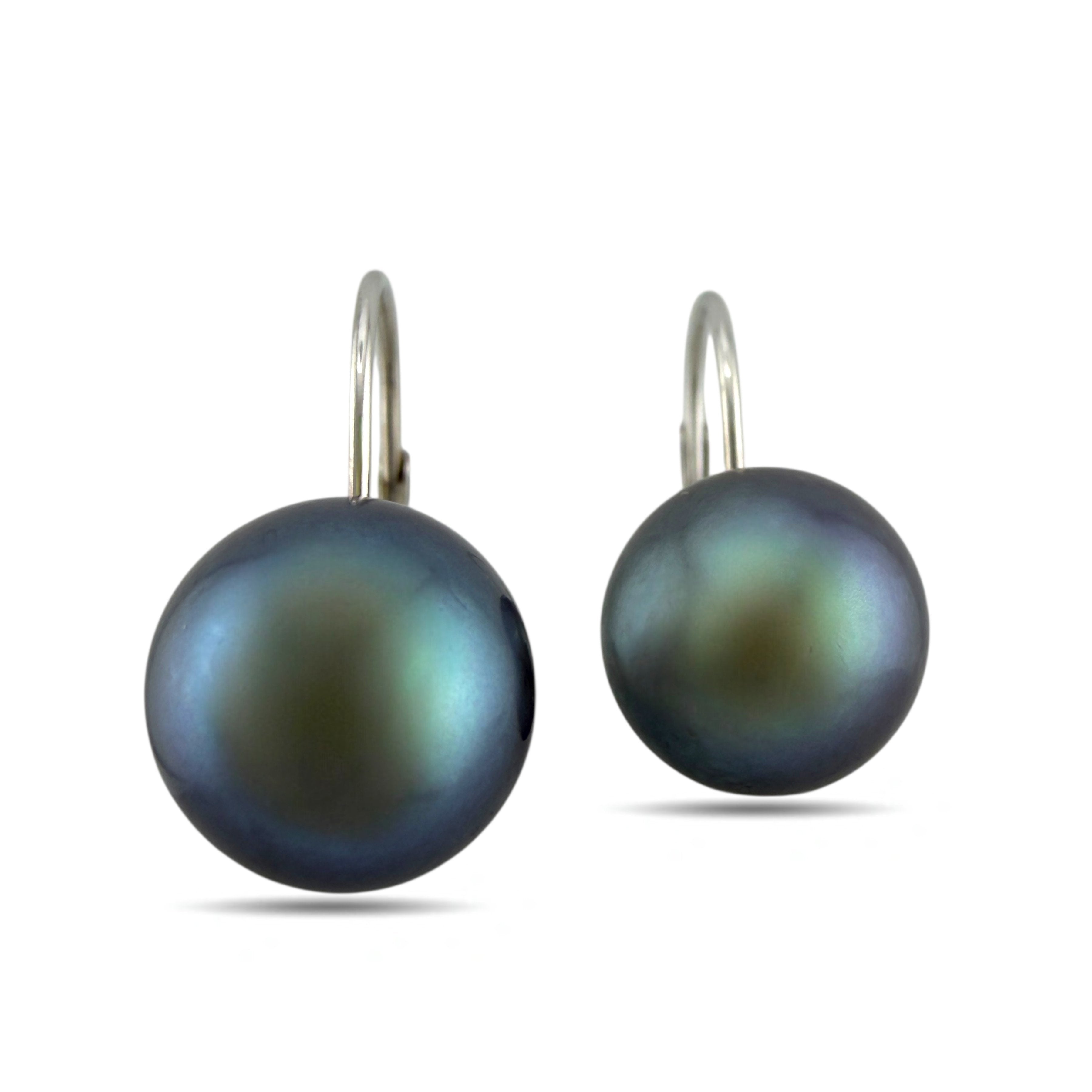 14K White Gold Dark Pearls Drop Earrings