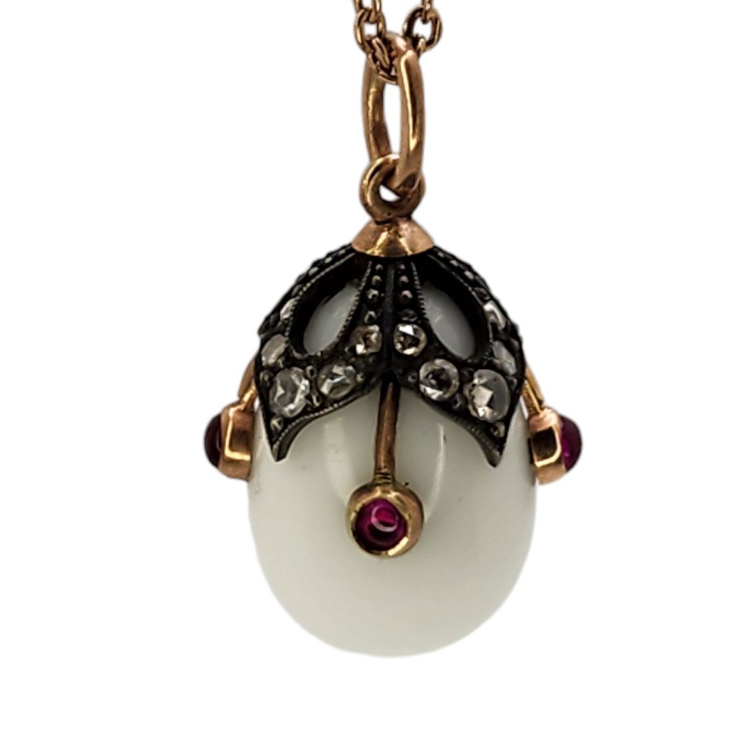 Pendant K. Faberge Imperial Russian 56k (14k) Gold & Diamond Egg Pendant Circa 1890