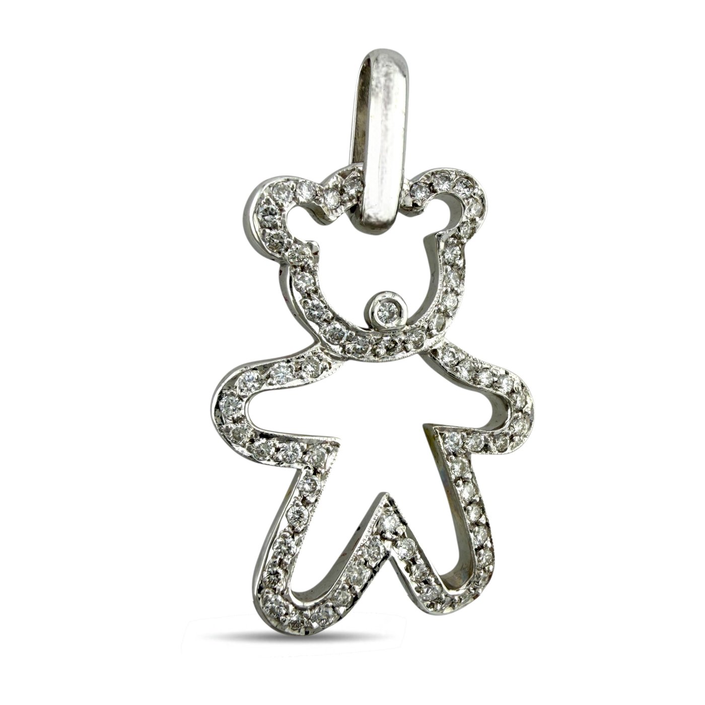 18K White Gold and 1.0ct Diamond Teddy Bear Silhouette Brooch
