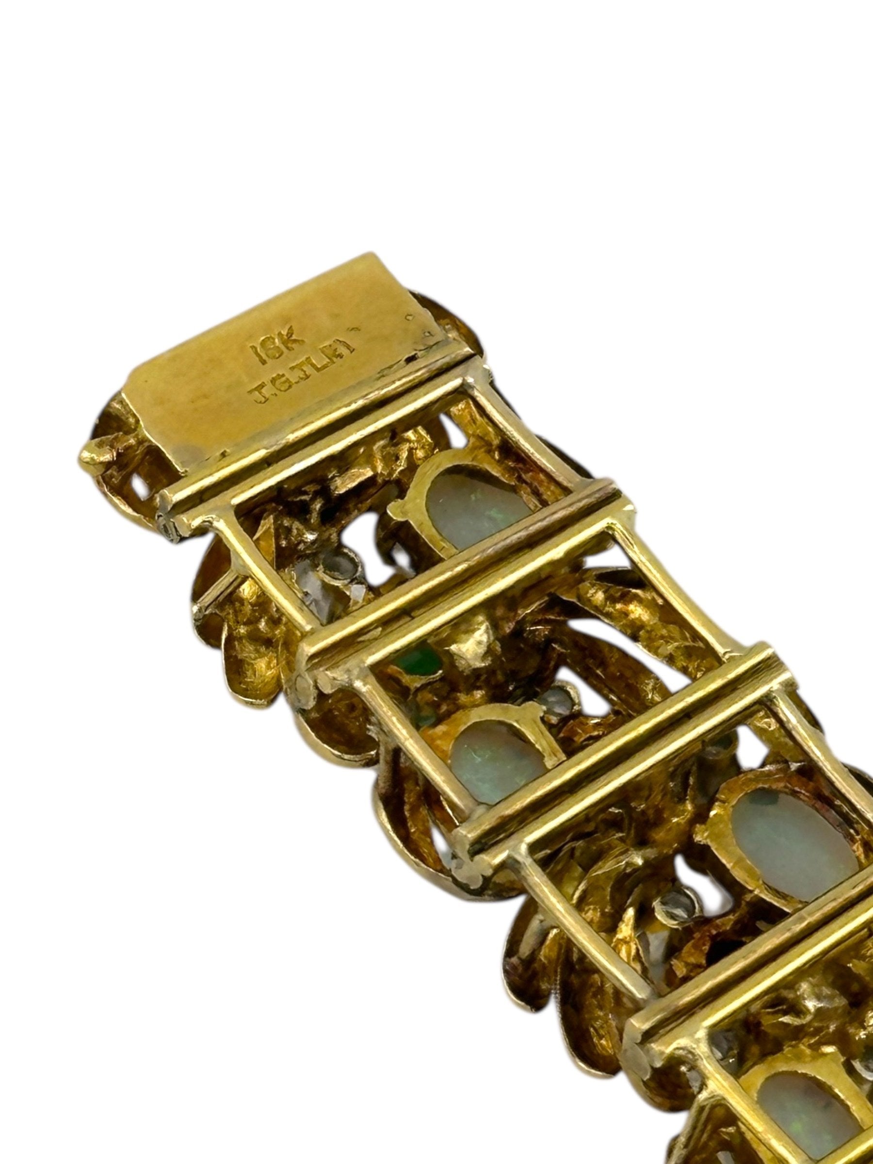 18K Yellow Gold Bracelet 2.3ct Diamonds, Gemstones and Opals