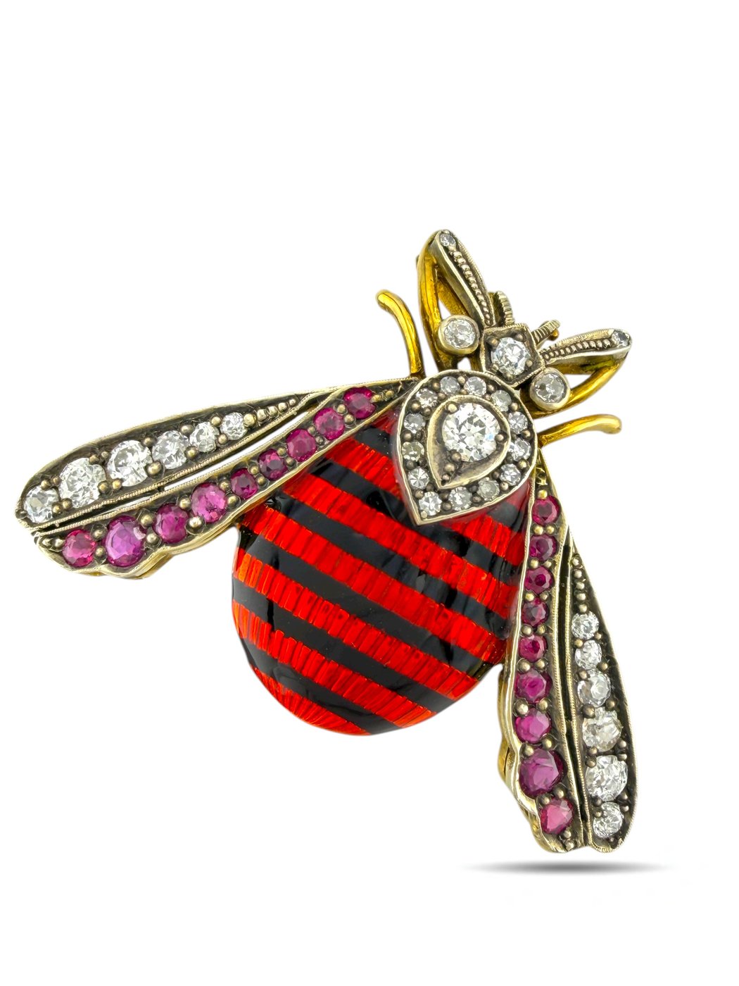 Imperial Russian 56K Gold (14K Gold) Enamel and Diamond Brooch
