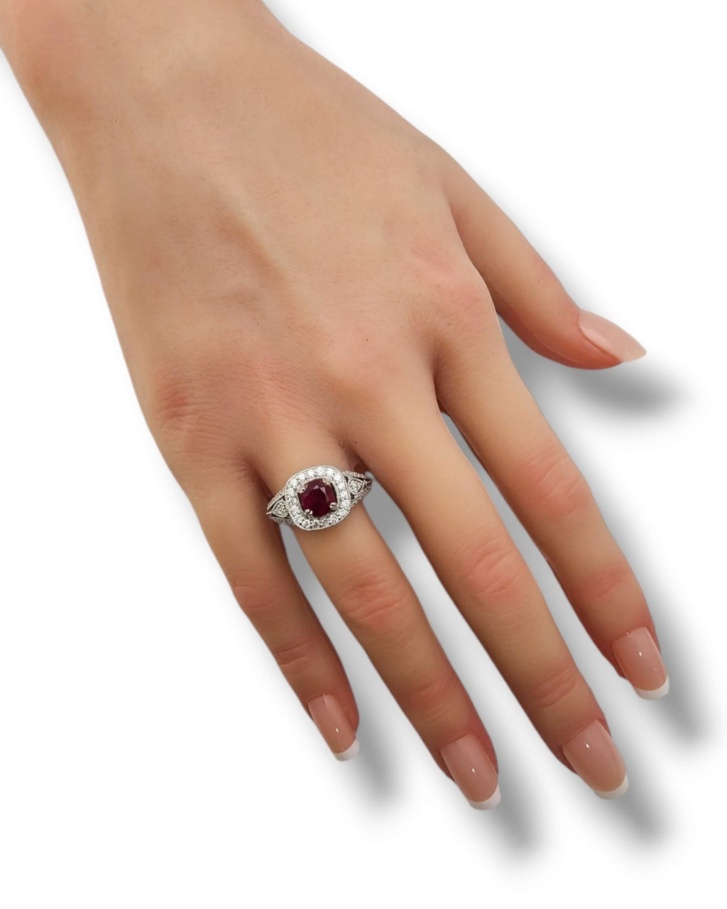 Ring - 18 kt. White gold, 18K Gold, Diamond & Deep Dark Red 1.0CT Ruby Art Deco Ring - 1.60ct. tw. Ruby - Diamond