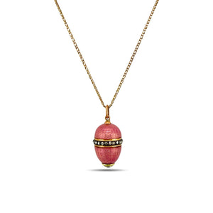 Antique Imperial Russian Faberge 56K Rose Gold Pink Enamel Egg Pendant by August Hollming (A.H.)