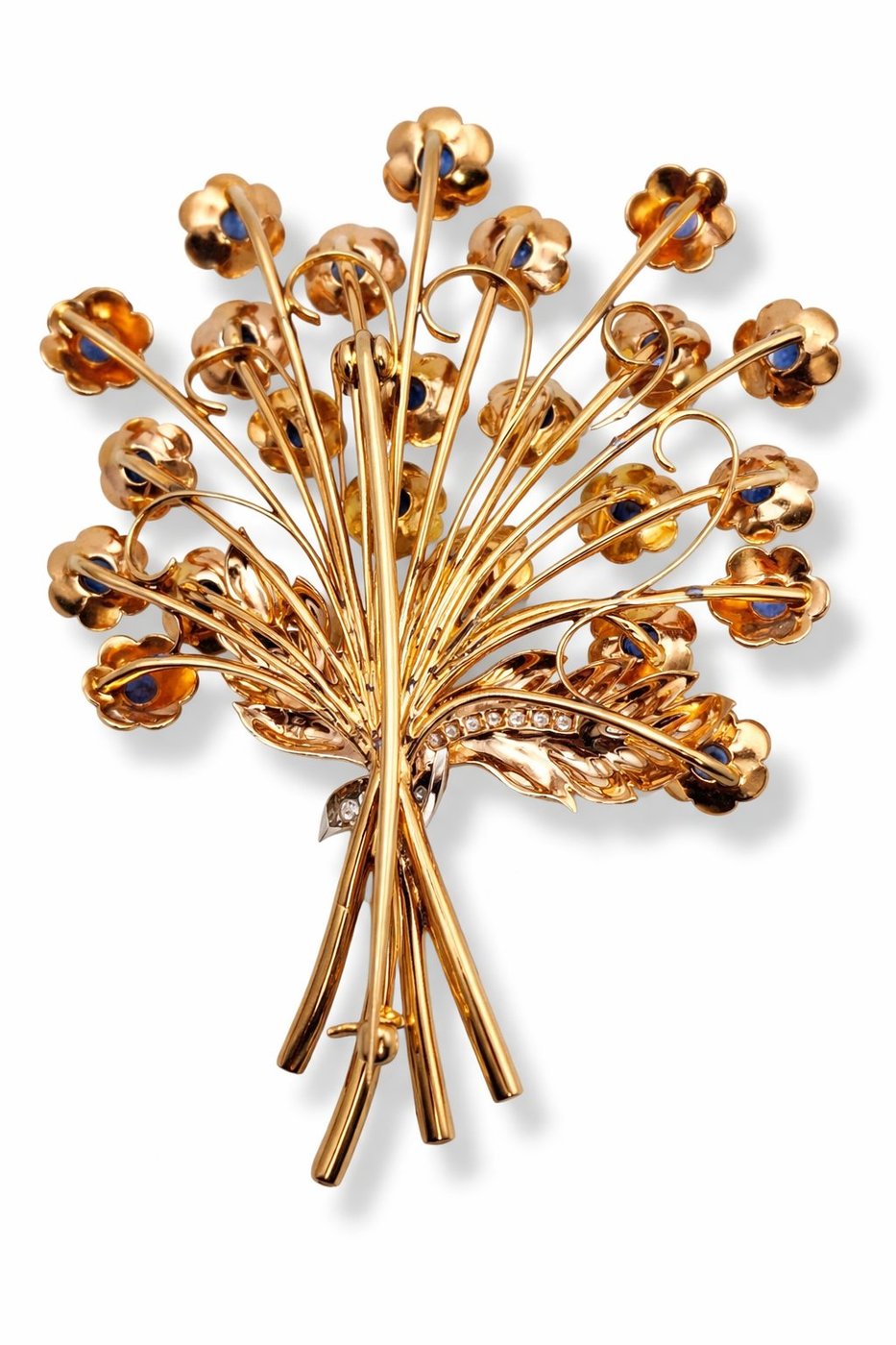 J.E. Caldwell and Co. 18K Gold 1ct Diamond and 2.3ct Sapphire Brooch