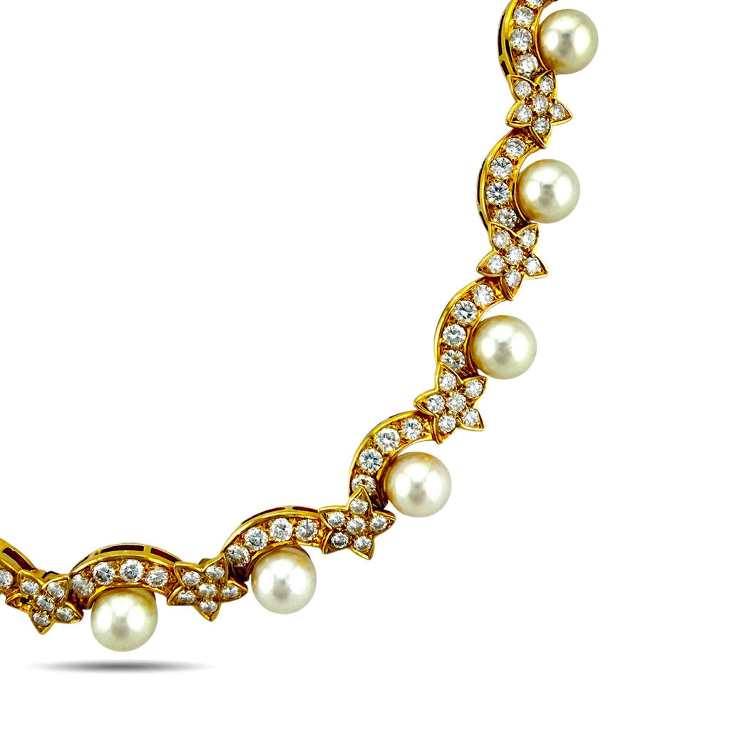 Van Cleef & Arpels 18K yellow gold pearl and diamond choker necklace