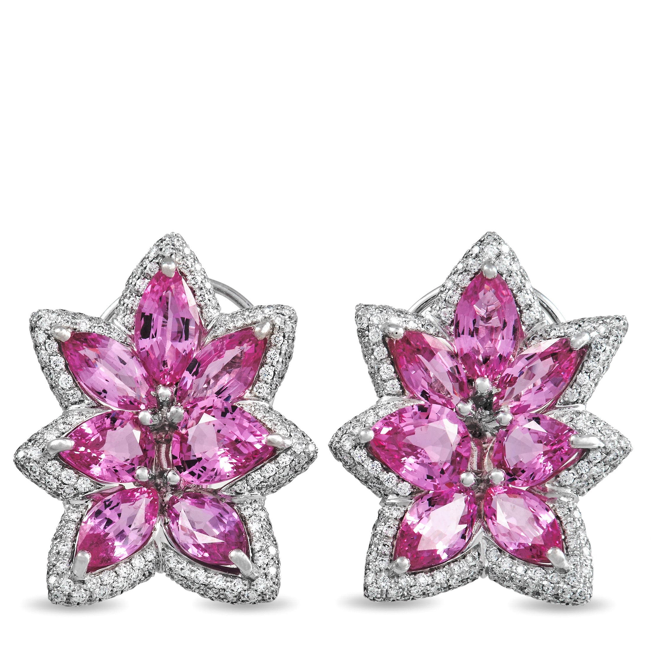 de Grisogono 18K White Gold 1.94 ct Diamond and Pink Sapphire Earrings
