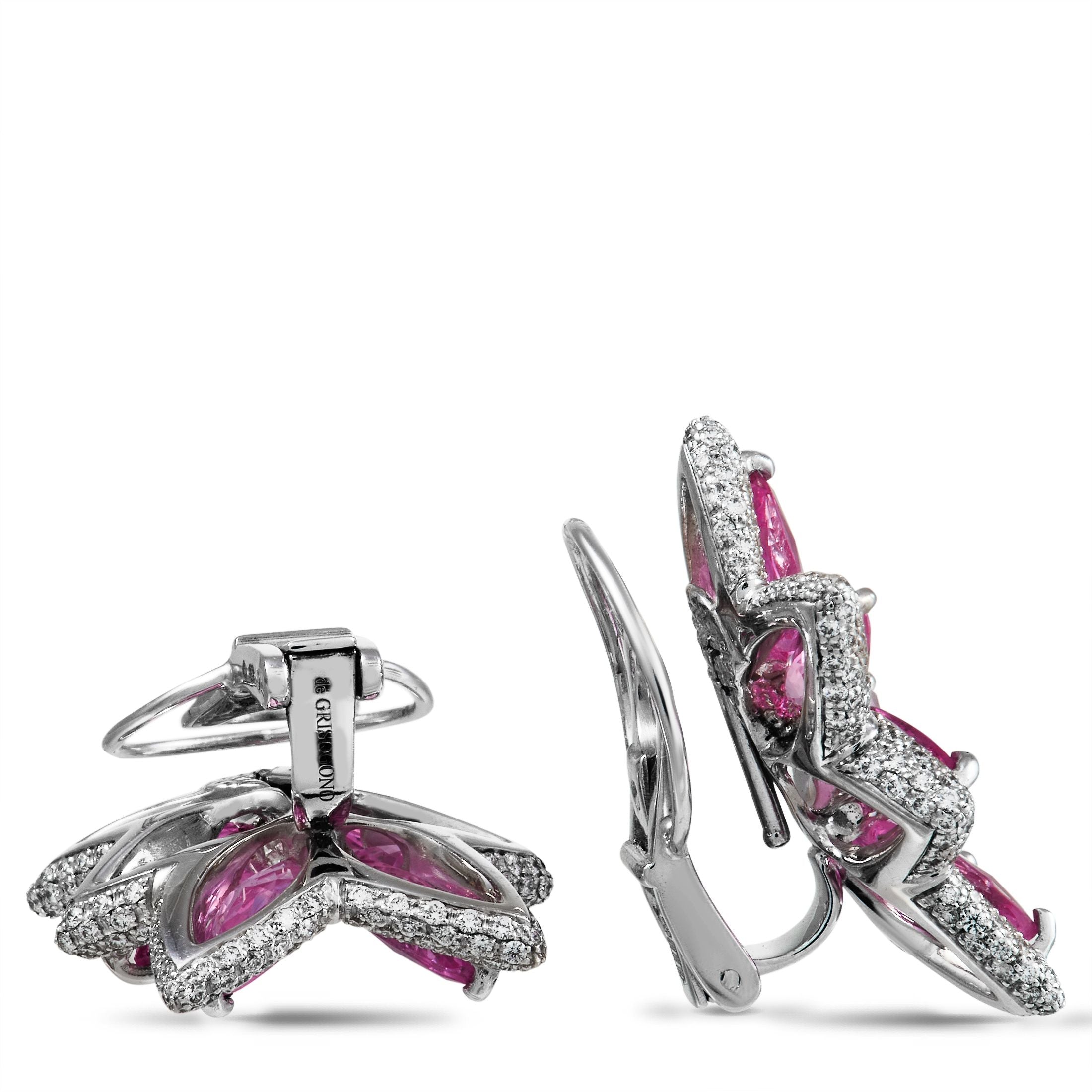 de Grisogono18K White Gold 1.94 ct Diamond and Pink Sapphire Earrings