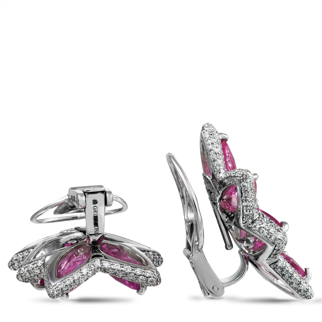 de Grisogono 18K White Gold 1.94 ct Diamond and Pink Sapphire Earrings