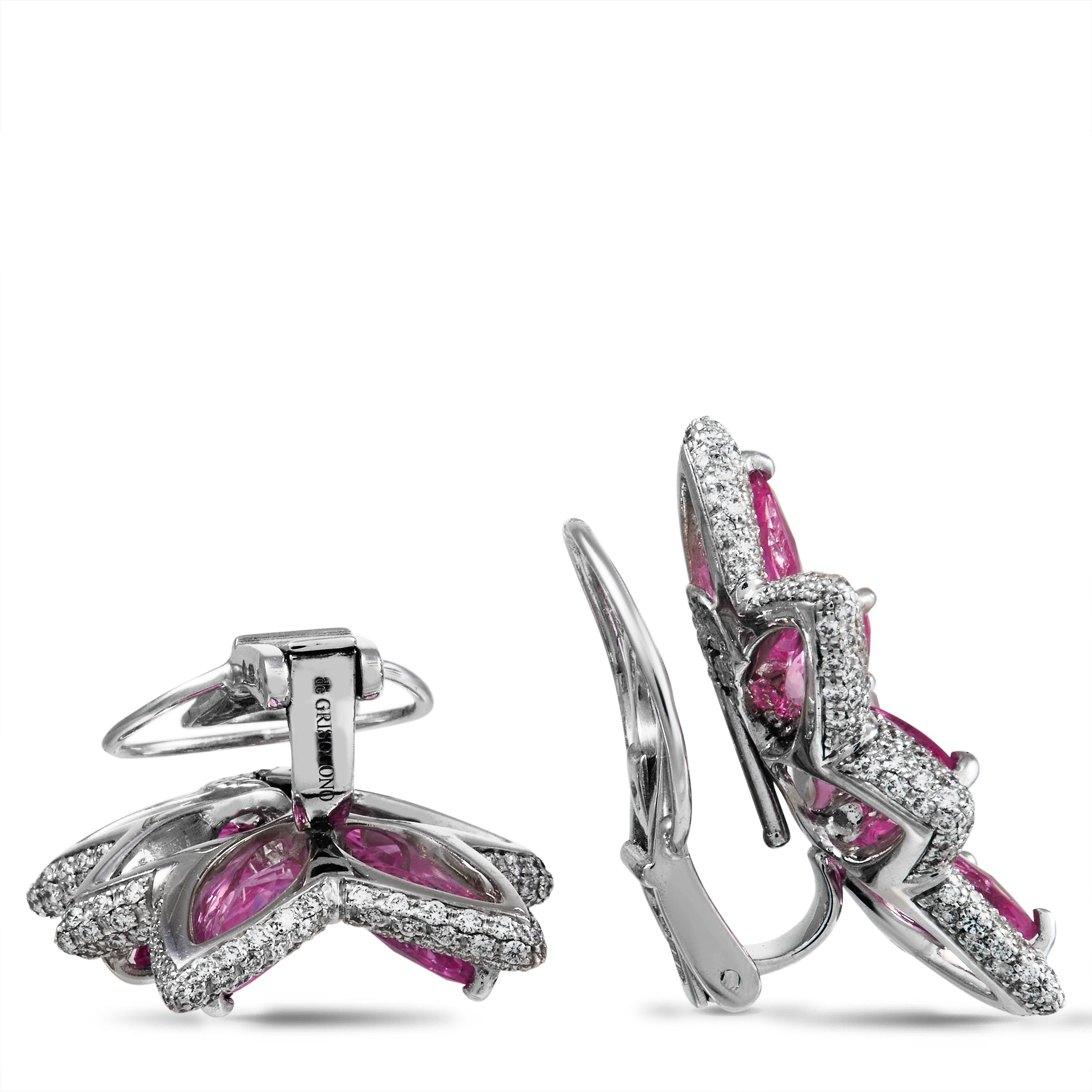 de Grisogono 18K White Gold 1.94 ct Diamond and Pink Sapphire Earrings