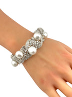 18 kt. White gold, 18K White Gold Bracelet with 4.7ct. Diamonds and Large Pearls -  4.7ct. tw. Diamond (Natural)