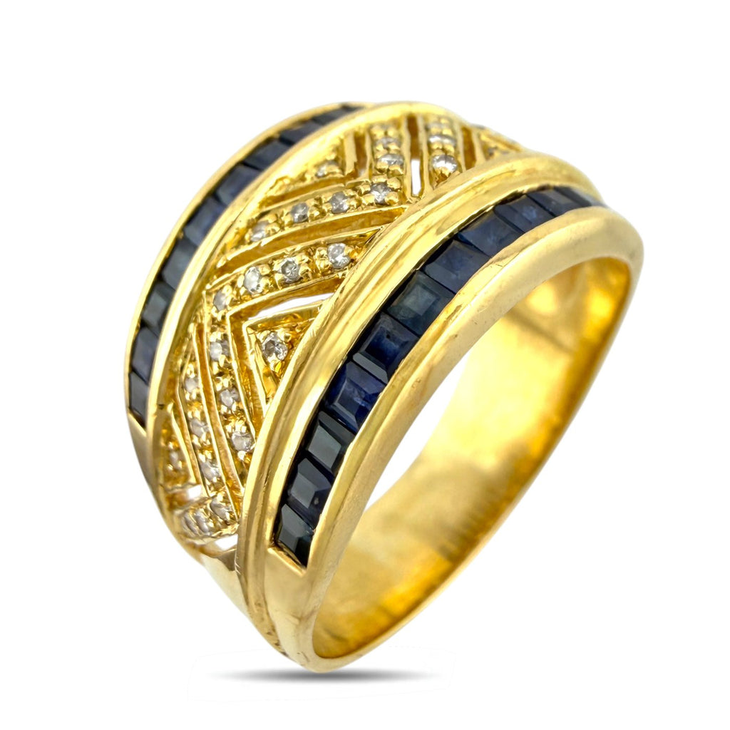 14K Yellow Gold 0.27ct Diamond and Sapphire Ring