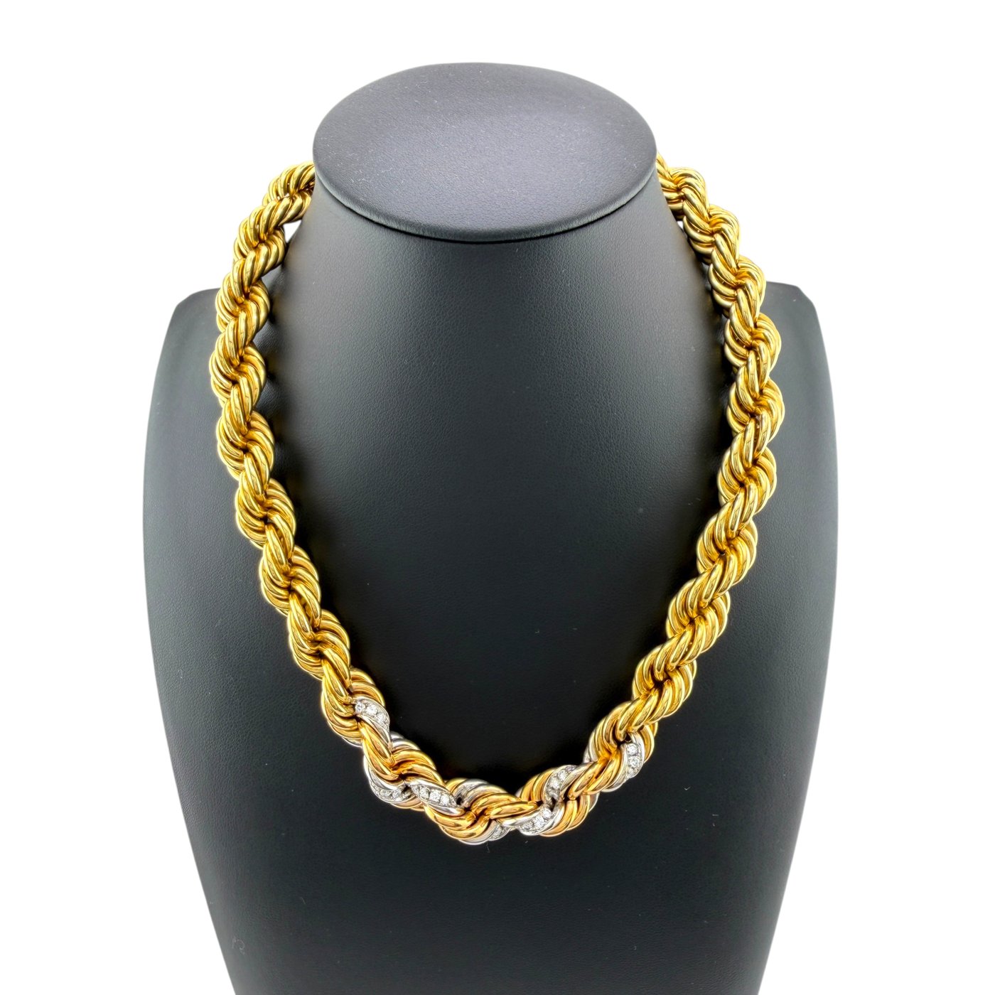 18K Yellow Gold Interwoven Rope Design 1.5ct Diamond Necklace