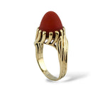 14K Yellow Gold Ring with Red Coral Cabochon