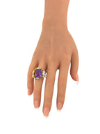 18K Yellow Gold 12.00ct Amethyst  0.20ct Diamond & Marquise Cut Opal Ring