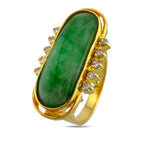 18K Yellow Gold Ring with Jade Stone and Diamonds