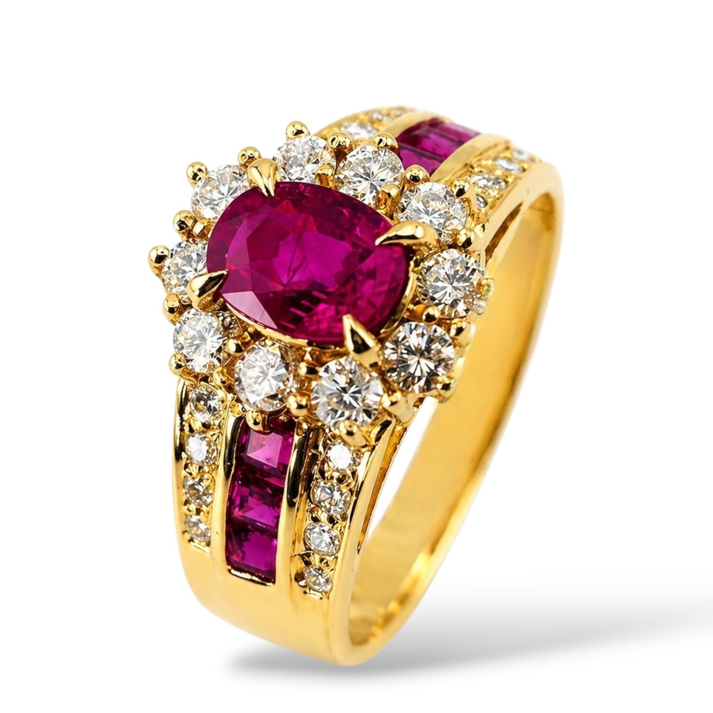 18K Yellow Gold and 1.08ct Diamond and 2.0ct  Ruby Ring