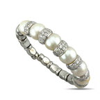 18K White Gold Italian 1.8ct Diamond and Natural Pearl Bracelet