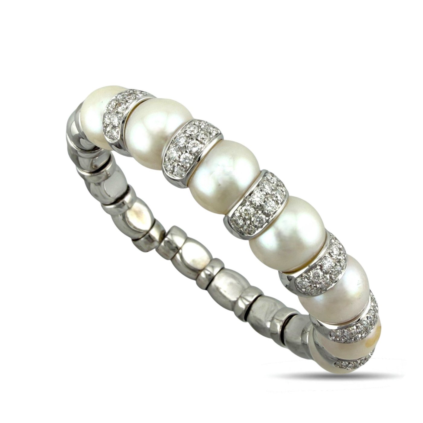 18K White Gold Italian 1.8ct Diamond and Natural Pearl Bracelet