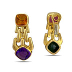 Italian 18K Yellow Gold Citrine Amethyst Pink Tourmaline and Peridot Cascade Clip On Earrings