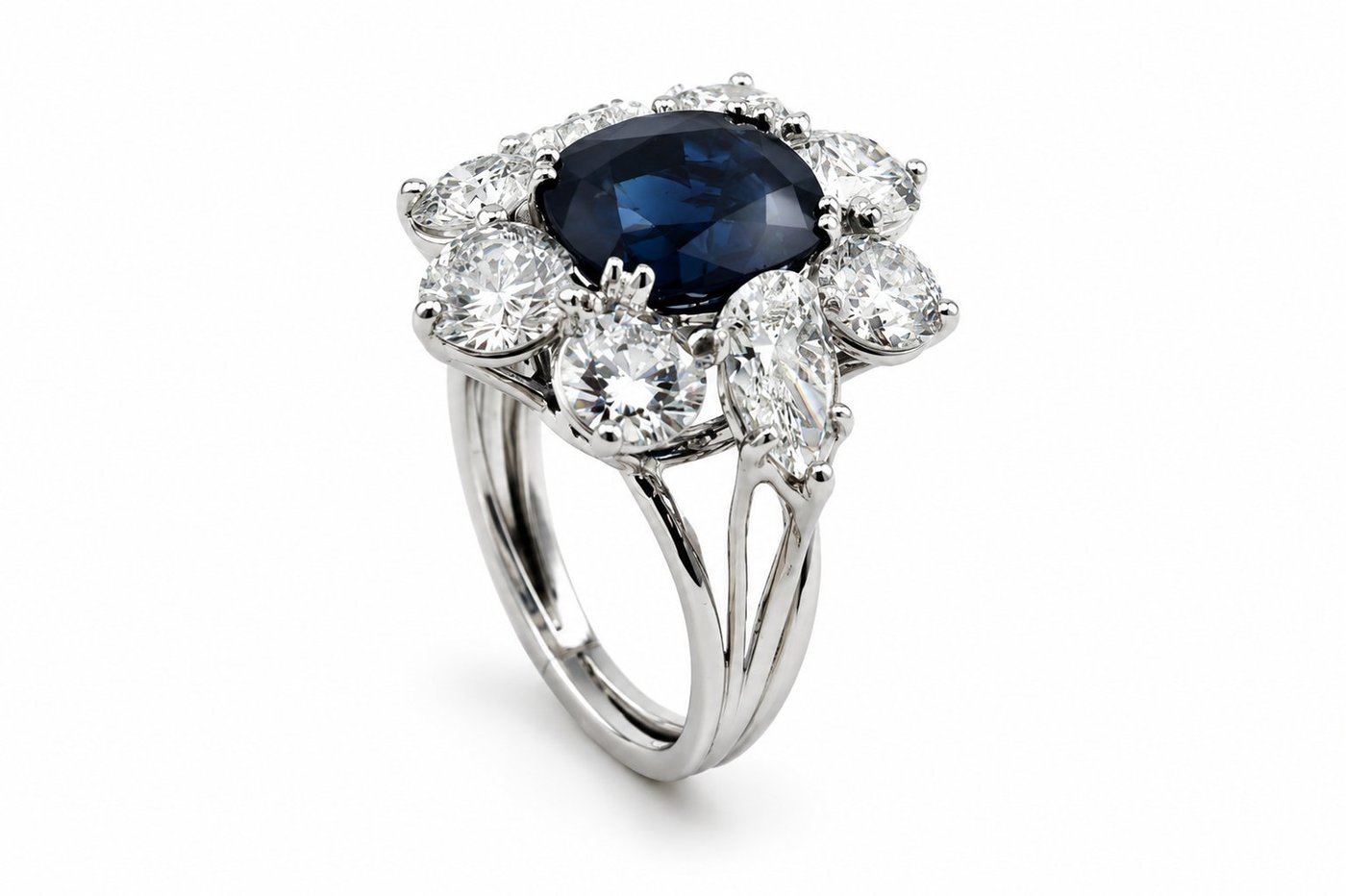 18k Gold 3.0ct  Sapphire and 5.0ct  Diamond Women's Ring