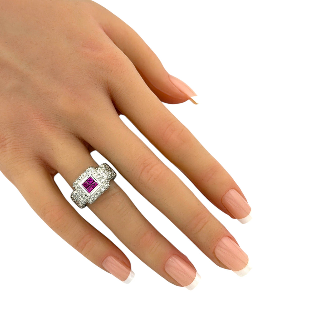 18K White Gold 0.32ct Ruby and 0.9ct Diamond Ring