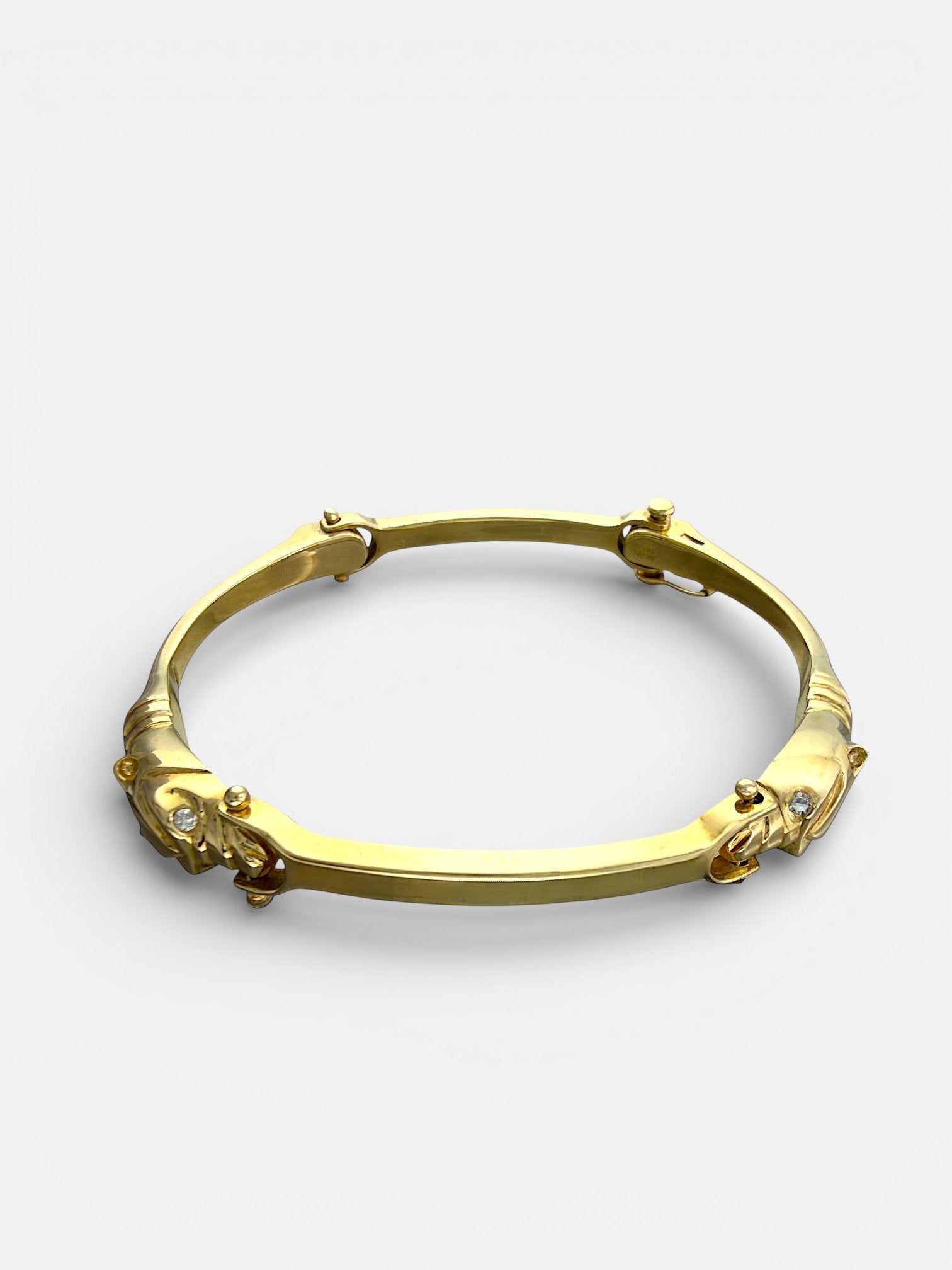 14K Yellow Gold 0.12ct Diamond Cheetah Head Link Bracelet