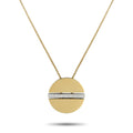 Movado 18K yellow gold diamond pendant necklace with round gold disc and stone bar