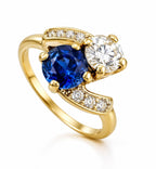 18K Yellow Gold 0.65ct Sapphire and 0.7ct Diamond Bypass Ring