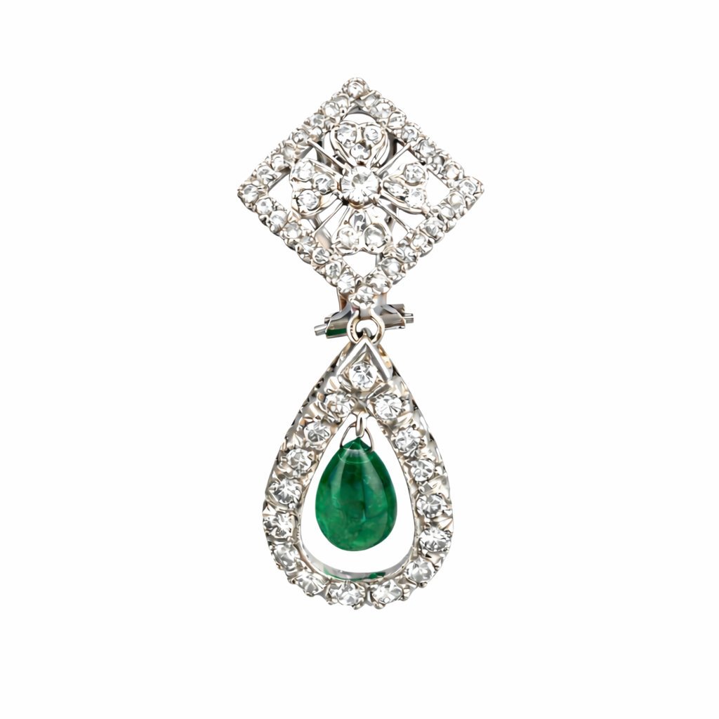 14K White Gold 2.85ct Diamond and Emerald Dangle Earrings