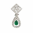 14K White Gold 2.85ct Diamond and Emerald Dangle Earrings