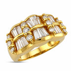 14K yellow gold diamond ring with baguette stones and bezel-set round diamonds