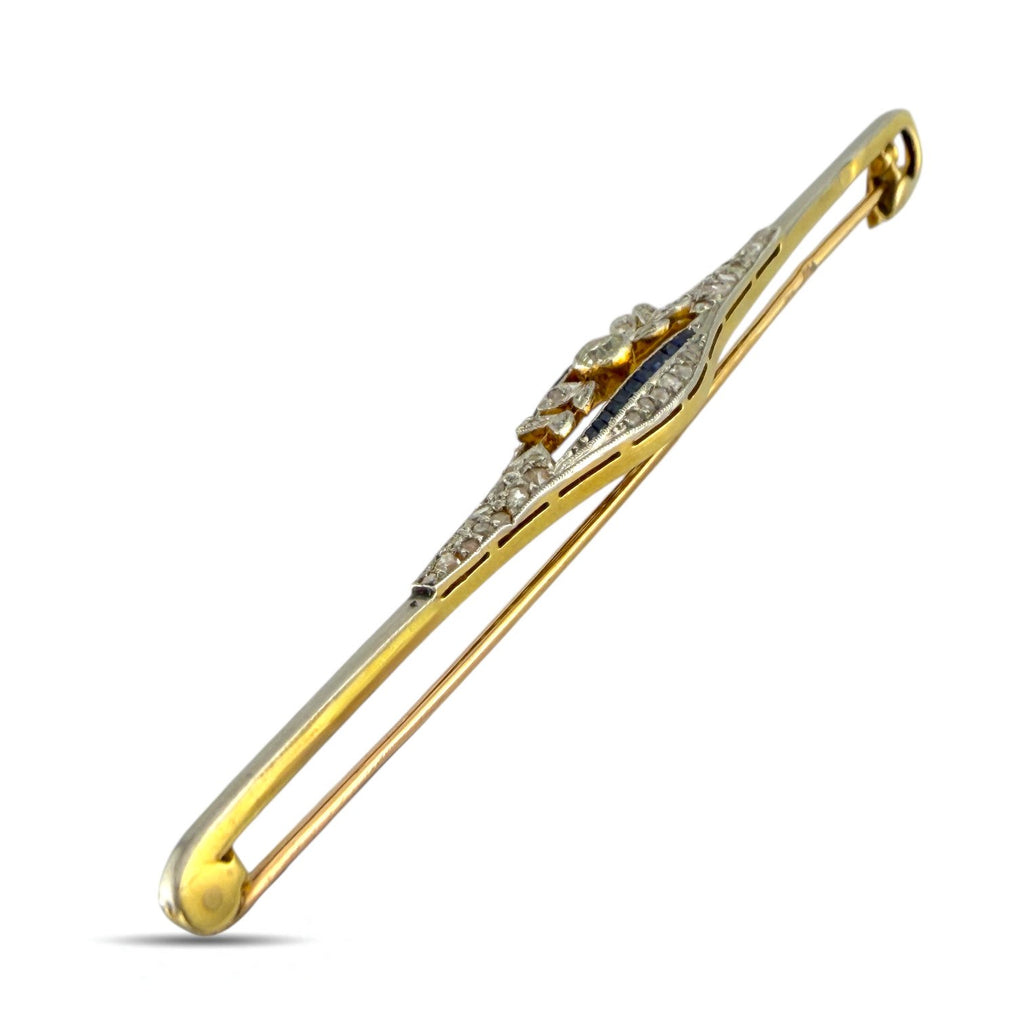 Faberge 18K Yellow and Rose Gold Art Deco Brooch with 0.75ct Diamonds and Sapphires