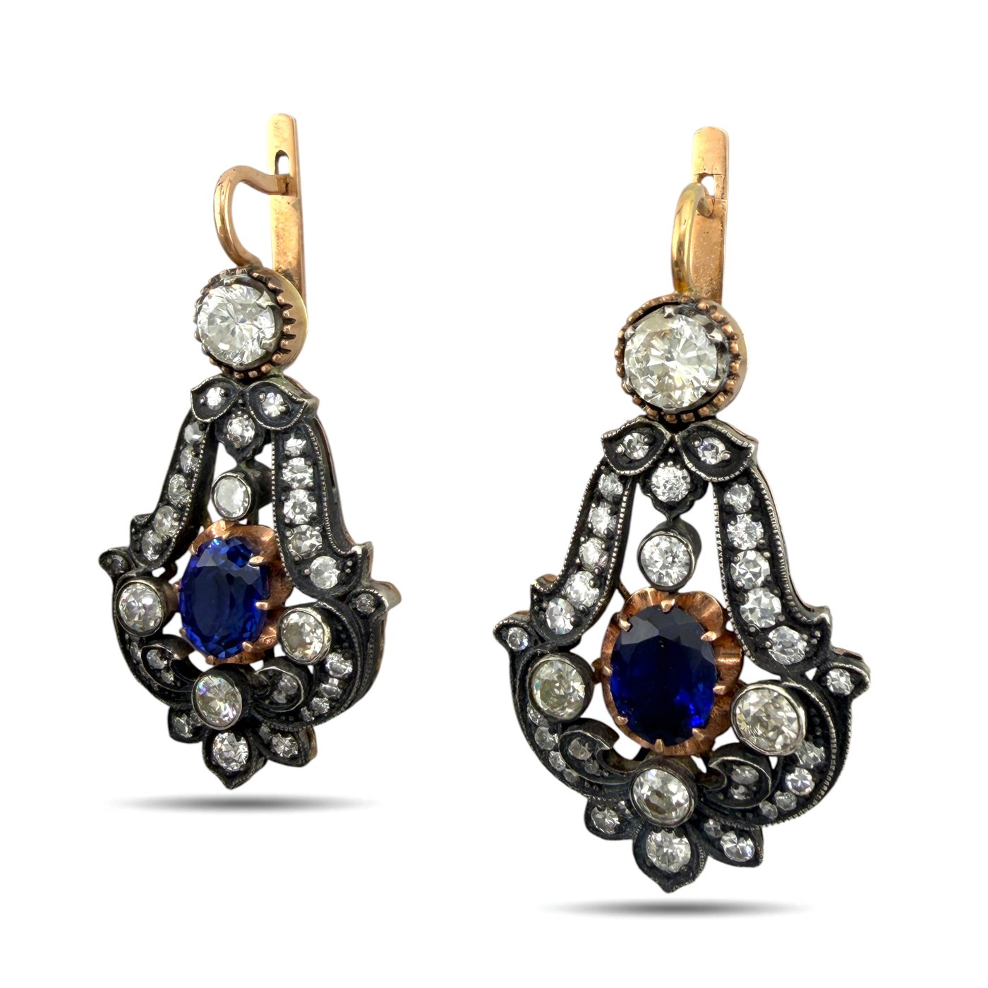 Feodor Lorie Imperial Russian 56 Rose Gold 4.00ct Diamond and 2.40ct Sapphire Dangle