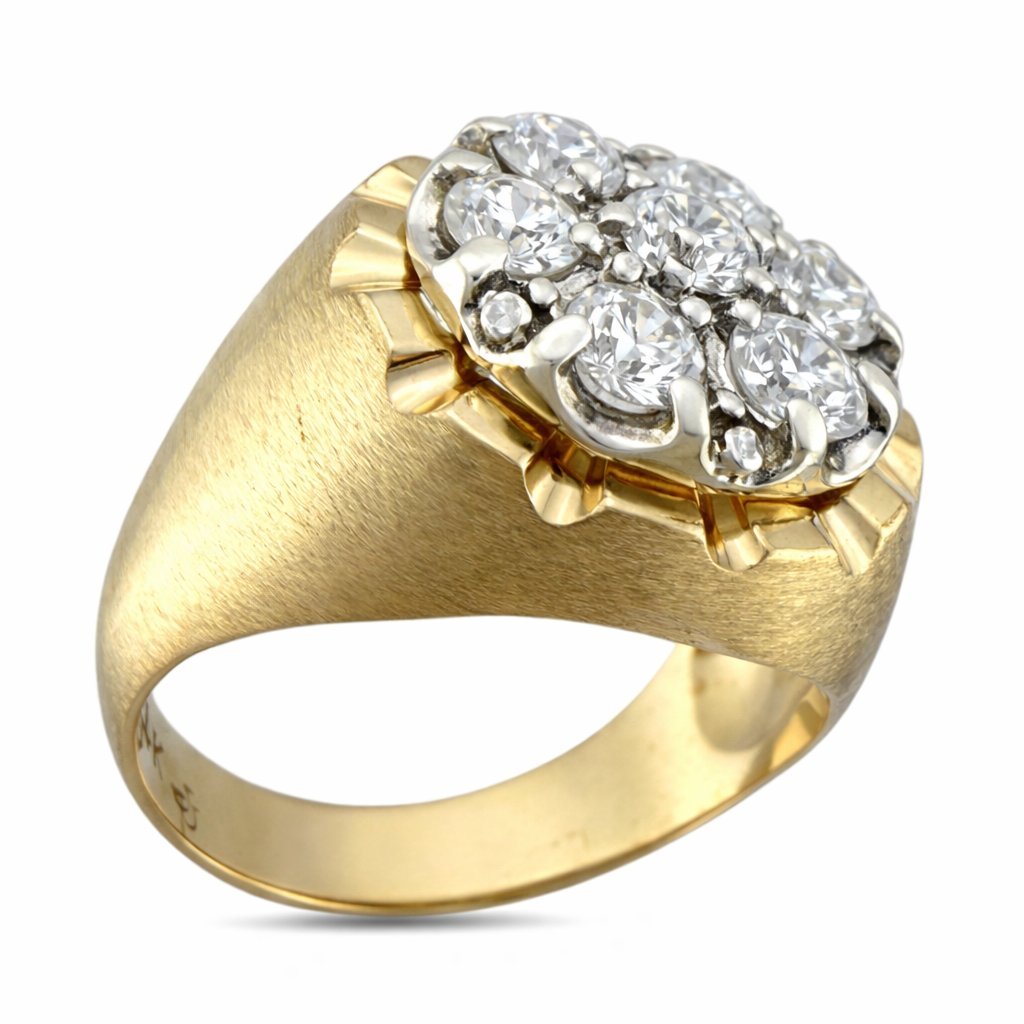 14K Yellow Gold Bold 2ct Diamond Cluster Ring