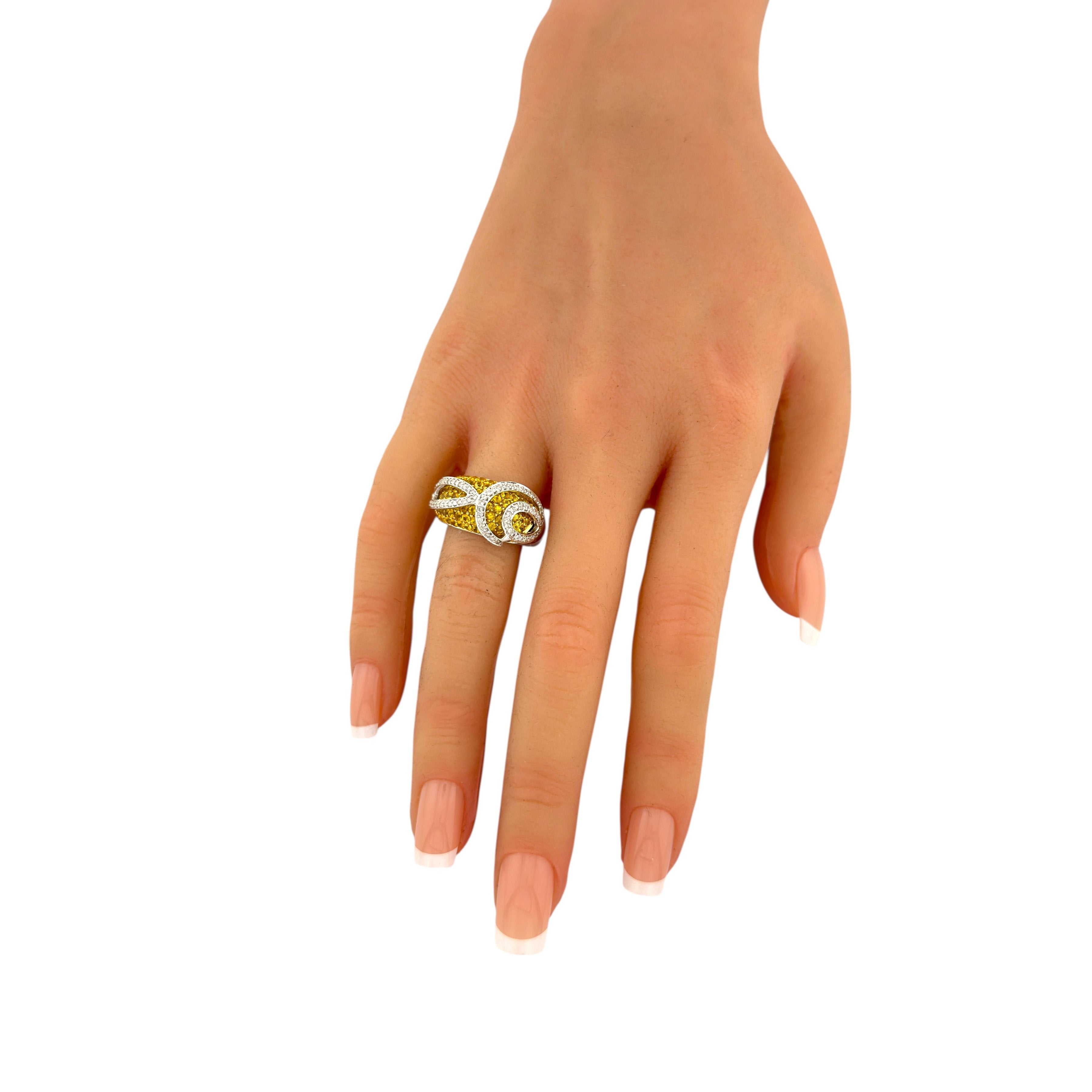 14K White Gold Multi Row 1.72ct Citrine and 0.65ct Diamond Ring