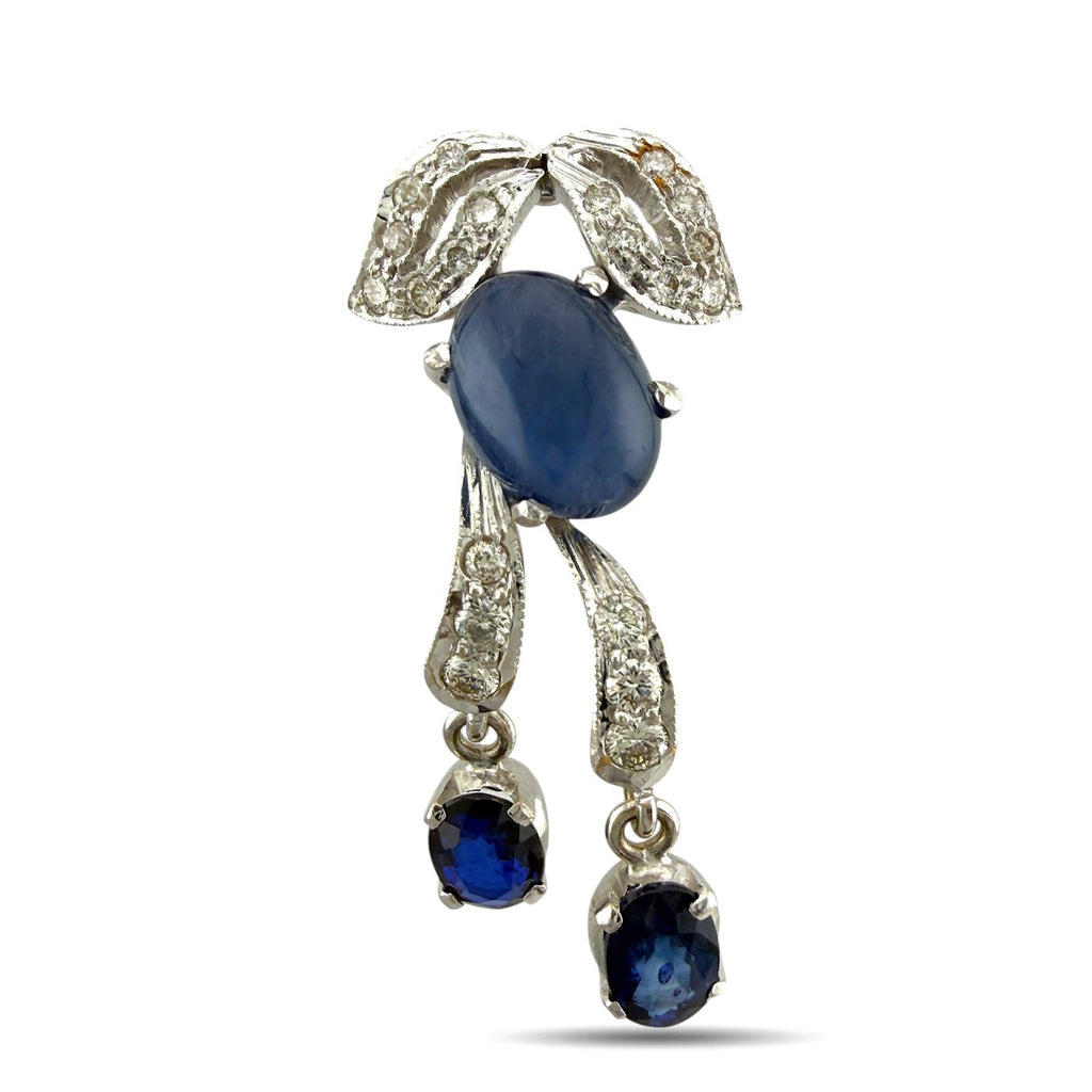 14K White Gold 9.20ct Sapphire and 1.90ct Diamond Necklace and Earring Set