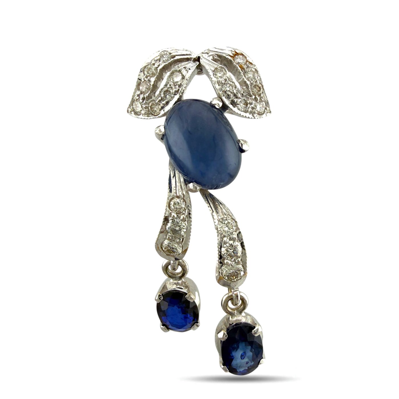 14K White Gold 9.20ct Sapphire and 1.90ct Diamond Necklace and Earring Set