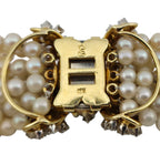 Antique 18K Yellow Gold Multi-Strand Pearl and 4.3ct Diamond Bracelet