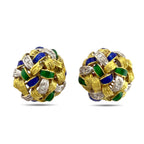 14K Yellow Gold 0.30 Diamond, Blue and Green Enamel Earrings